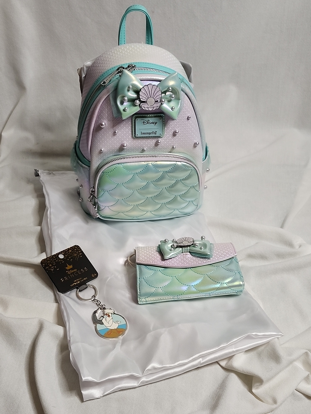 Loungefly Little Mermaid Iridescent Pearl Backpack and Wallet Set